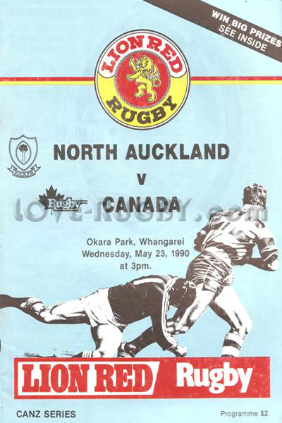 1990 North Auckland v Canada  Rugby Programme